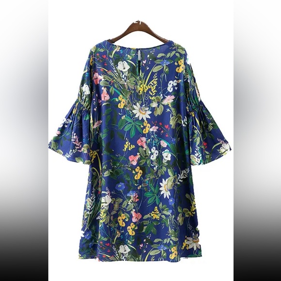 Zara Blue Floral Flutter Sleeved Dress - Picture 2 of 4